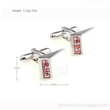 Triangle Shape Pink Crystal Cufflinks, Custom Suit Shirt Cufflinks For Men's Gift